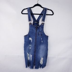 Dollhouse Womens Overalls Dress Jean Stretch Size 5 Blue Distressed